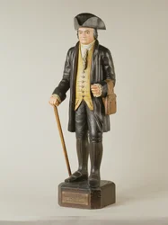 ニューヨークのニッカーボッカー・ホールにあったディードリッヒ・ニッカーボッカーの彫刻、1850-67年頃（塗装された木材