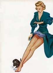 ナイロンストッキングを見せびらかすセクシーな女性