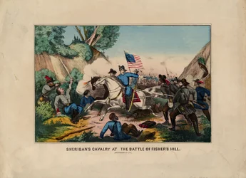 フィッシャーズヒルの戦い（シェナンドーバレー）、パブでシェリダンの騎兵Currier＆Ives、1864年頃