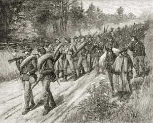 1885年にASバーンズウント社が発行した「米国の簡単な歴史」からの1865年の海への行進中のシャーマン軍