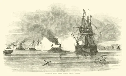 1862年7月、ヴィックスバーグ沖の北軍艦隊を駆け抜けるアーカンソー