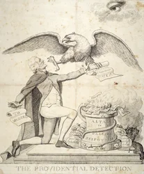 憲法を破壊しようとしているトマスジェファーソン（1743-1826）を描いた漫画、証拠の検出