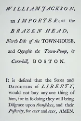 1765年にイギリスの税金に反対して設立された秘密運動「自由の息子たち」（リトグラフ