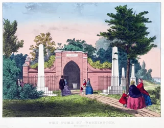 The Tomb of Washington, Mount Vernon, Va., pub. c1857年のカラーリトグラフ。
