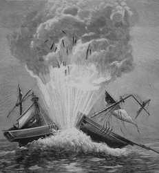 ロバート・フルトン（1765-1815）が発明した最初の魚雷が、ウォルマー湾でデンマークのブリッグ「Dorothee」を爆破。