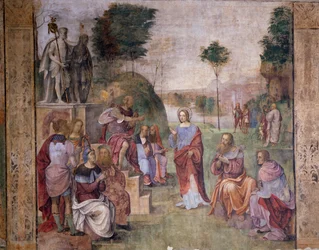 Julgamento de Santa Cecilia (St Cecilia), ca 1506, por Amico Aspertini (1474 ou 1475-1552), afresco, Oratório de Santa Cecilia (St Cecilia), Bolonha, Emilia-Romagna. Itália