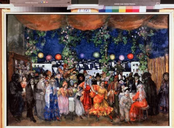 Carnival in Spain（スペインのカーニバル）。 アナトリー・アファナシエビッチ・アラポフ (1876-1949) の絵画。 ボール紙に油彩、68.5 x 98.5 cm