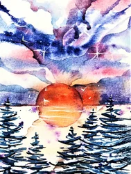 鮮やかな冬の夕日