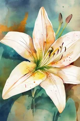 水彩画「白いユリ」