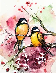 冬の鳥と実