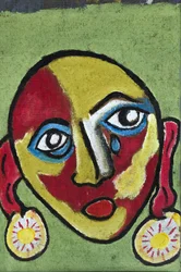 OUTRAGETEARFUL FACE》2012年（ジュートキャンバスにアクリル、木枠に張った作品）