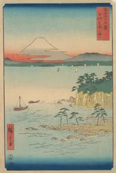 三浦からの富士、相模総州三浦の海城、シリーズ「三十六景」より、1858年。