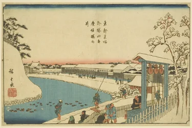 外桜田弁慶堀の桜の」（カラー木版画