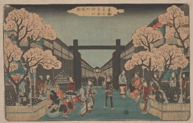 吉原仲之町の桜（木版画）
