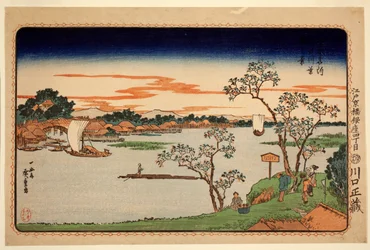 東都名所図会』シリーズより「隅田川の葉桜」 1831年頃（カラー木版画