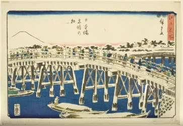 日本橋雪晴れの朝」（カラー木版画
