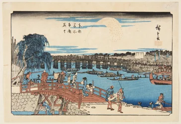 両国橋の花火（カラー木版画