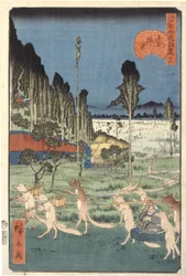 ?ji で Fox-Fire (34) (?ji Kitsunebi, 34) (カラー木版画)