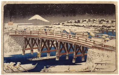 Nihonbashi na neve (impressão em xilogravura colorida)