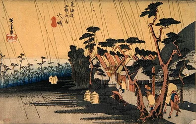 東海道五十三次」シリーズの大磯「驟雨」、1833年～34年（カラー木版画）