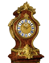 リージェンスクォーターの印象的なレギュレーターの詳細、Thuretによるムーブメント、1720年頃（オルモルマウント、ブール真鍮象眼細工の青みがかったホーンとキングウッド）（469017も参照）