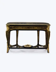 オルモルに取り付けられた茶色のべっ甲の桟橋テーブルの1つ、c.1710（オルモル、真ちゅうの象眼細工、べっ甲、革）（360579も参照）