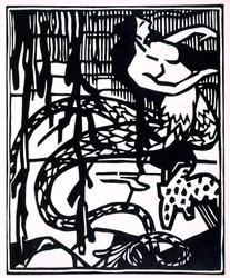 Francois Rabelais (c. 1494-1553) 1943年 (木版画) の「Les horribles et espouvantables faictz et prouesses du tres renomme Panatgruel, Roy des Dipsodes, fils du grand geant Gargantua.フランソワ・ラブレー（1494頃-1553年）1943年（木版画）「アルコフィブラ・ナシエ氏による新しい構成」より。