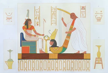 エドモンドフランソワジョマールによる「エジプトの説明」の1809-22年発行、ハープの部屋、東墓、バイバンエルモロック、テーベの装飾