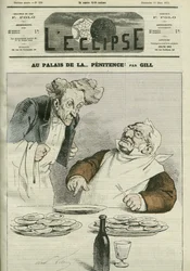 懺悔の宮殿にて、共和国大統領アドルフ・ティエール（1797-1877）の風刺画。3月16日付ジル社「L