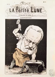 1879年2月の「La Petite Lune」の表紙からのヴィクトルユーゴーの似顔絵（1802-85）
