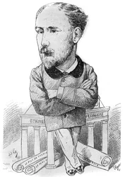 フランスの小説家、アルベール・デルピット（1849-1893）の漫画。アンドレ・ギルのドローイング。Le Monde Illustré "に掲載された版画。