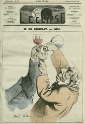 フランスの哲学者・政治家であるシャルル・ド・レミュサ（1797-1875）の漫画。4月27日付ギル社「日蝕」の表紙