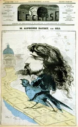 アルフォンス・ドーデとフランス・アカデミーについての漫画（1875年7月18日付「日蝕」に掲載されたギルによるもの