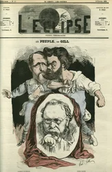 民衆。作家・政治家であるクレマン・デュヴェルノワ（1836-1879年）、ピエール＝ジョゼフ・プルードン（1809-1865年）、ジュール・ヴァレス（1832-1885年）とともに。「レクリプス」誌、ギルによる表紙、2月21日