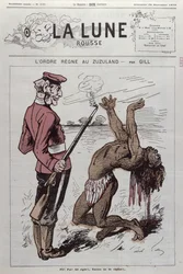 1879年の「ラルーンルース」からの南アフリカ植民地時代の風刺画「ズズランドの秩序」