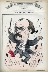 フランスの作曲家、アレクサンドル・シャルル・ルコック（1832-1918）の肖像。ギルによる風刺画、パリ