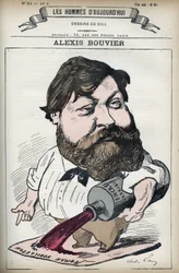 フランスの大衆小説家・劇作家のアレクシス・ブーヴィエ（1836-1892）の肖像。パリのギル社の漫画。