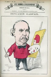 ベンジャミン・ラスパイユ（1823-1899）の肖像。彼はフランスの画家であり、政治家であり、7月14日を国民の祝日とする法律の発端となった人物である。パリ、ギルの漫画。