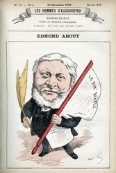 フランスの小説家、劇作家、美術評論家であるエドモンド・アバウト（1828-1885）の肖像。ギルによる漫画、パリ