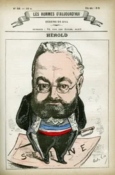 フランスの政治家、フェルディナン・ヘロルド（1828-1882）の肖像。ギルの風刺画（パリ
