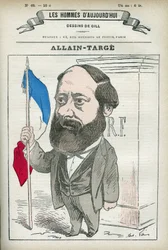 フランソワ・アラン・タージュの肖像 アラン・タージュ（1832-1902）は、フランスの弁護士、判事、ジャーナリスト、政治家で、ガンベッタ内閣では内務大臣と財務大臣を務めました。パリのGillによる漫画。