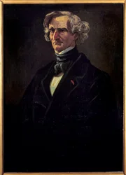 フランスの作曲家、ヘクトル・ベルリオーズ（1803-1869）の肖像。アンドレ・ギル（1840-1885）による絵画