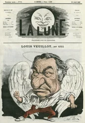 フランスのジャーナリストであり、文学者でもあったルイ・ヴュイヨ（1813-1883）の肖像。ギルによる漫画（『月』4月21日付