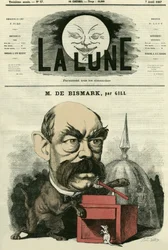 ドイツ首相オットー・フォン・ビスマルク（1815-1898）の肖像。ギルの漫画（『月』4月7日付