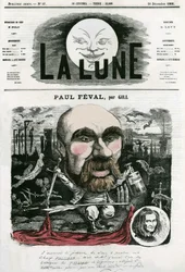 フランスの作家、ポール・フェヴァル（1816-1887）の肖像。ギルによる漫画（「La Lune」12月16日号掲載