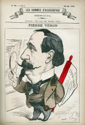 フランスの作家・詩人のピエール・ヴェロン（1831-1900）の肖像。ギルによる風刺画、パリ