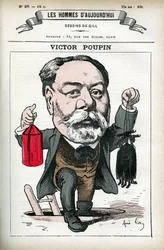 フランスの政治家Victor Poupin (1838-1906)の肖像。ギルによる漫画、「今日の人」（パリ）掲載