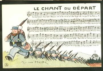 ポストカード、風刺的な色彩：アンドレ・ヘル（1875-1945）による兵士のイラストレーション。