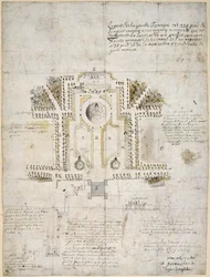 1662年、グリニッジ、クイーンズハウスの庭と公園の造園のためのデザイン（ペン、インク、ウォッシュ）