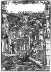 ローマの建築家Marcus Vitrubius Pollio dit Vitruvio（紀元前1世紀）の建築を扱った書籍「De architectura」からの抜粋です。1556年のイタリア版。パラディオの図面をもとにしたエングレーヴィング。